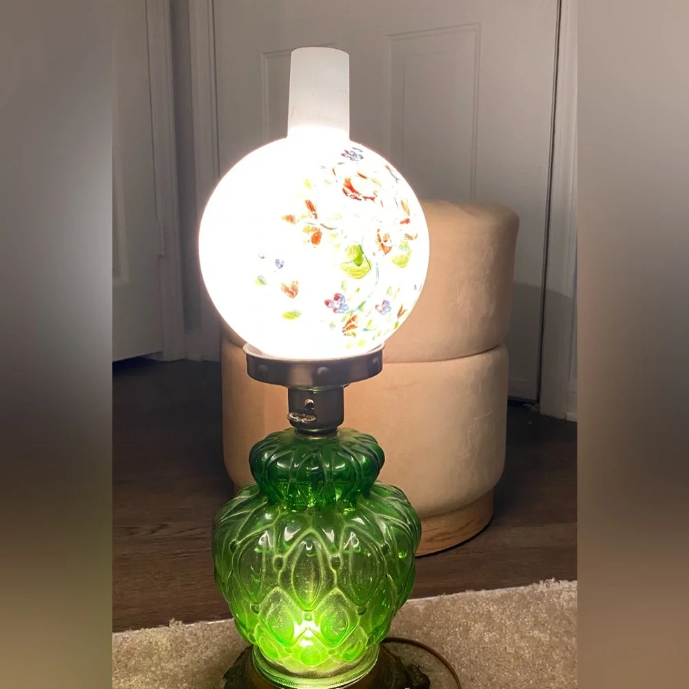 Antique Hurricane Lamp Boudoir Bedside Victorian Parlor Hand Painted Lamp